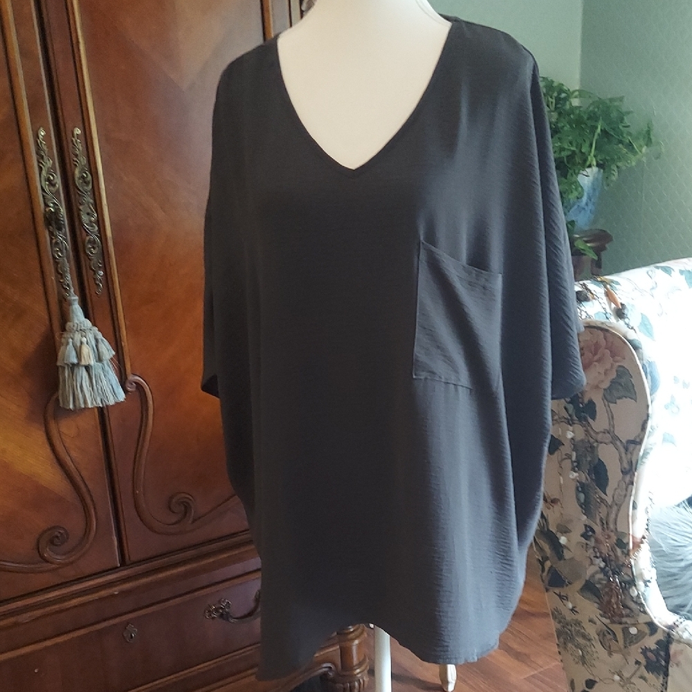 Zenana Outfitters Dark Gray V-Neck Blouse